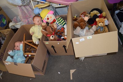 Lot 902 - FOUR BOXES OF VARIOUS ASSORTED DOLLS, SOFT...