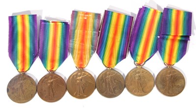 Lot 150 - Quantity of 6 WWI British victory medals: rare...