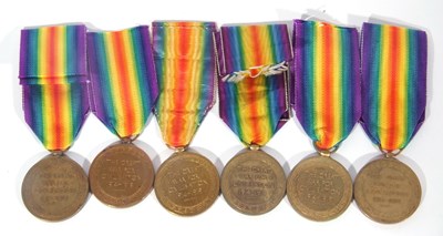 Lot 150 - Quantity of 6 WWI British victory medals: rare...