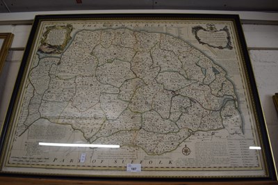 Lot 187 - COLOURED MAP OF NORFOLK, FRAMED AND GLAZED
