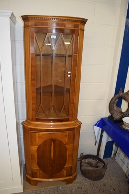 Lot 212 - YEW WOOD VENEERED CORNER DISPLAY CABINET