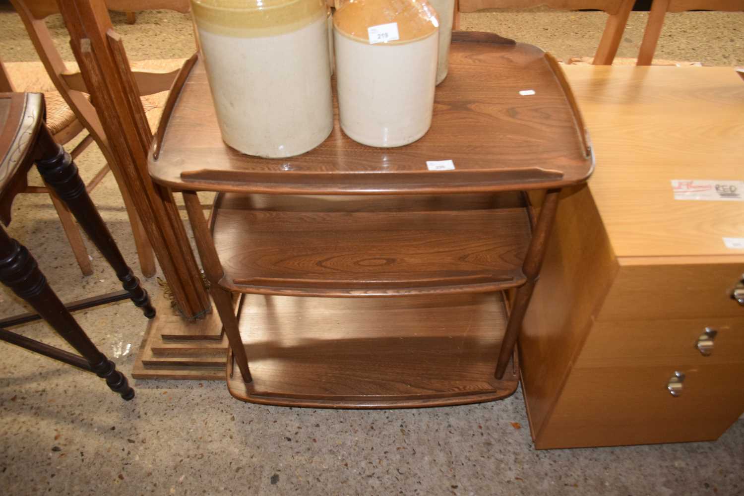 Lot 220 - DARK ERCOL TEA TROLLEY