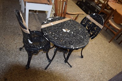 Lot 224 - CAST ALUMINIUM GARDEN TABLE AND TWO CHAIRS