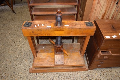 Lot 273 - 19TH CENTURY TABLE TOP WOODEN LINEN PRESS, 70...