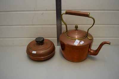 Lot 41 - COPPER AND BRASS KETTLE TOGETHER WITH A COPPER...