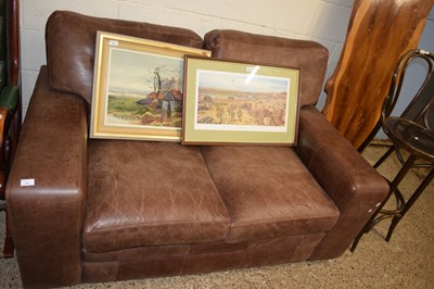 Lot 341 - BROWN LEATHER UPHOLSTERED TWO SEATER SOFA