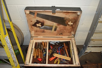 Lot 939 - LARGE PAINTED PINE TOOL BOX AND CONTENTS