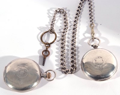 Lot 193 - Two Hunter silver pocket watches and a white...