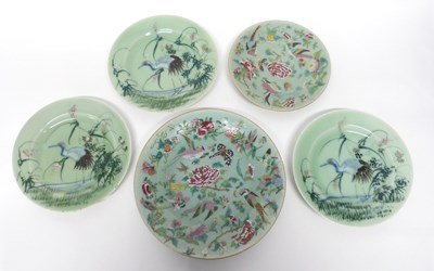 Lot 11 - Quantity of Cantonese celadon ground plates...