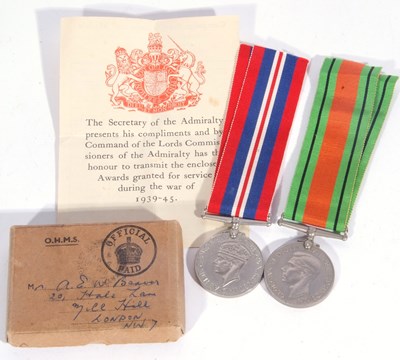 Lot 134 - Pair of WWII medals - defence medal, 1939-45...