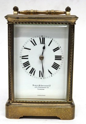 Lot 75 - Brass carriage clock with white enamal dial,...