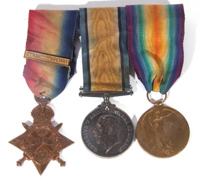 Lot 321 - WWI British medal trio, comprising 1914 star...