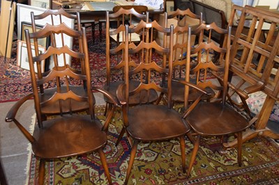 Lot 202 - Unusual set of six Ercol stick and bar back...