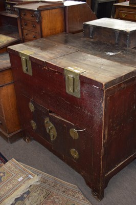 Lot 615 - Unusual Chinese elm and brass bound cabinet,...