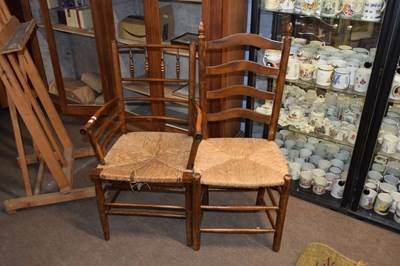 Lot 251 - Sussex style rush seat carver chair and...