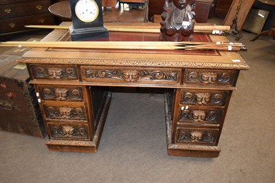 Lot 270 - Victorian gothic carved oak twinned pedestal...