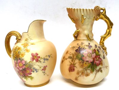 Lot 137 - Two blush ground Worcester jugs both decorated...