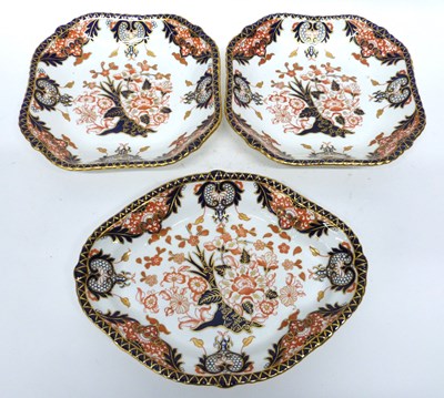 Lot 155 - Three Royal Crown Derby Imari dishes, two...