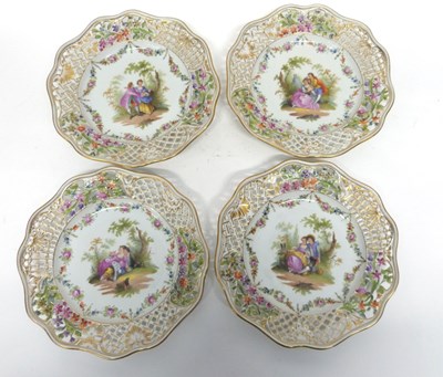 Lot 167 - Dresden dishes with pastoral scene within...