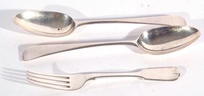 Lot 144 - A pair of old English pattern tablespoons,...