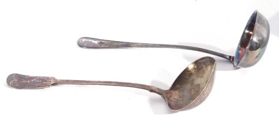 Lot 180 - Two silver plated large soup ladles