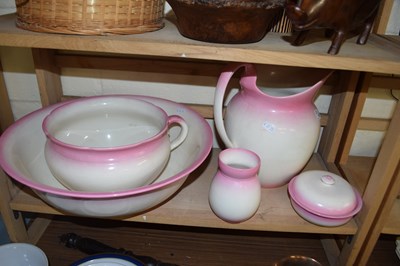 Lot 513 - PINK TINTED BOWL, JUG AND RELATED ITEMS