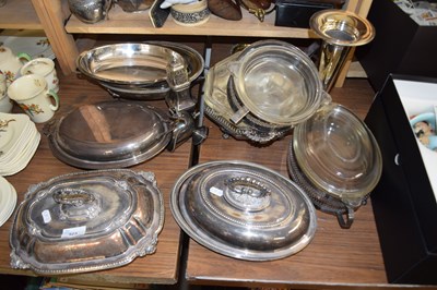 Lot 523 - MIXED LOT: SILVER PLATED SERVING DISHES, SUGAR...
