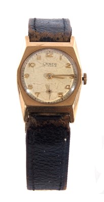 Lot 204A - A 9ct Gold Lanco wrist watch. The watch has a...