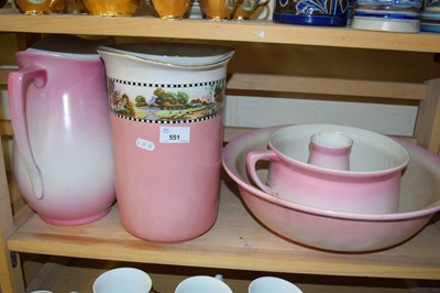 Lot 551 - PINK WASH BOWL, JUG AND OTHER RELATED ITEMS