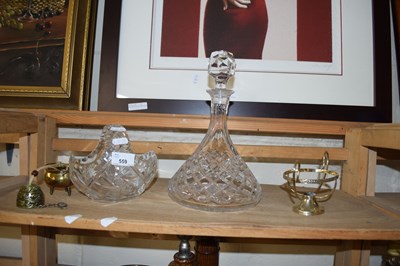 Lot 559 - MIXED LOT: FLAT BOTTOMED DECANTER, GLASS BOWL,...