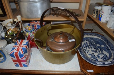 Lot 569 - BRASS JAM PAN AND A COPPER KETTLE