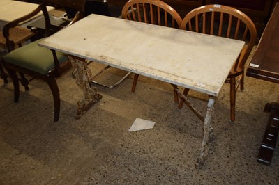 Lot 303 - CAST BASED GARDEN TABLE WITH WHITE MARBLE TOP,...