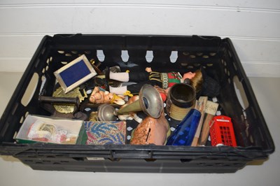 Lot 18 - BOX OF VARIOUS ASSORTED ORNAMENTS, FANS, CAMEL...