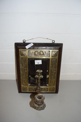 Lot 52 - BRASS MOUNTED COMBINATION WALL MIRROR AND...