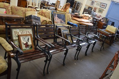 Lot 868 - SET OF SIX CAST IRON AND WOOD GARDEN CHAIRS...