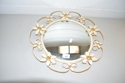 Lot 125 - FLORAL DECORATED METAL FRAMED WALL MIRROR