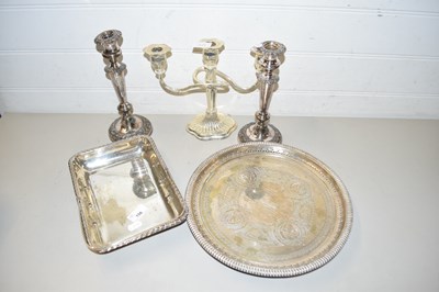 Lot 156 - MIXED LOT: SILVER PLATED CANDLEABRA, SERVING...