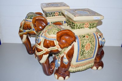 Lot 1 - PAIR OF CERAMIC GARDEN SEATS FORMED AS ELEPHANTS