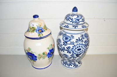 Lot 16 - MODERN BLUE AND WHITE COVERED JAR AND ONE...