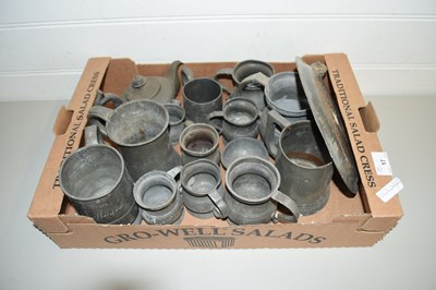 Lot 17 - BOX OF VARIOUS PEWTER MEASURES AND TANKARDS