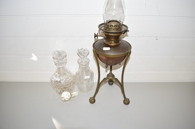 Lot 28 - MIXED LOT: COPPER OIL LAMP WITH STAND TOGETHER...