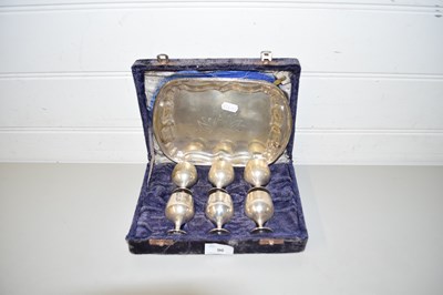 Lot 96 - SMALL SILVER PLATED GOBLETS AND ACCOMPANYING TRAY