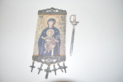 Lot 113 - SMALL FABRIC HANGING ICON PICTURE TOGETHER...