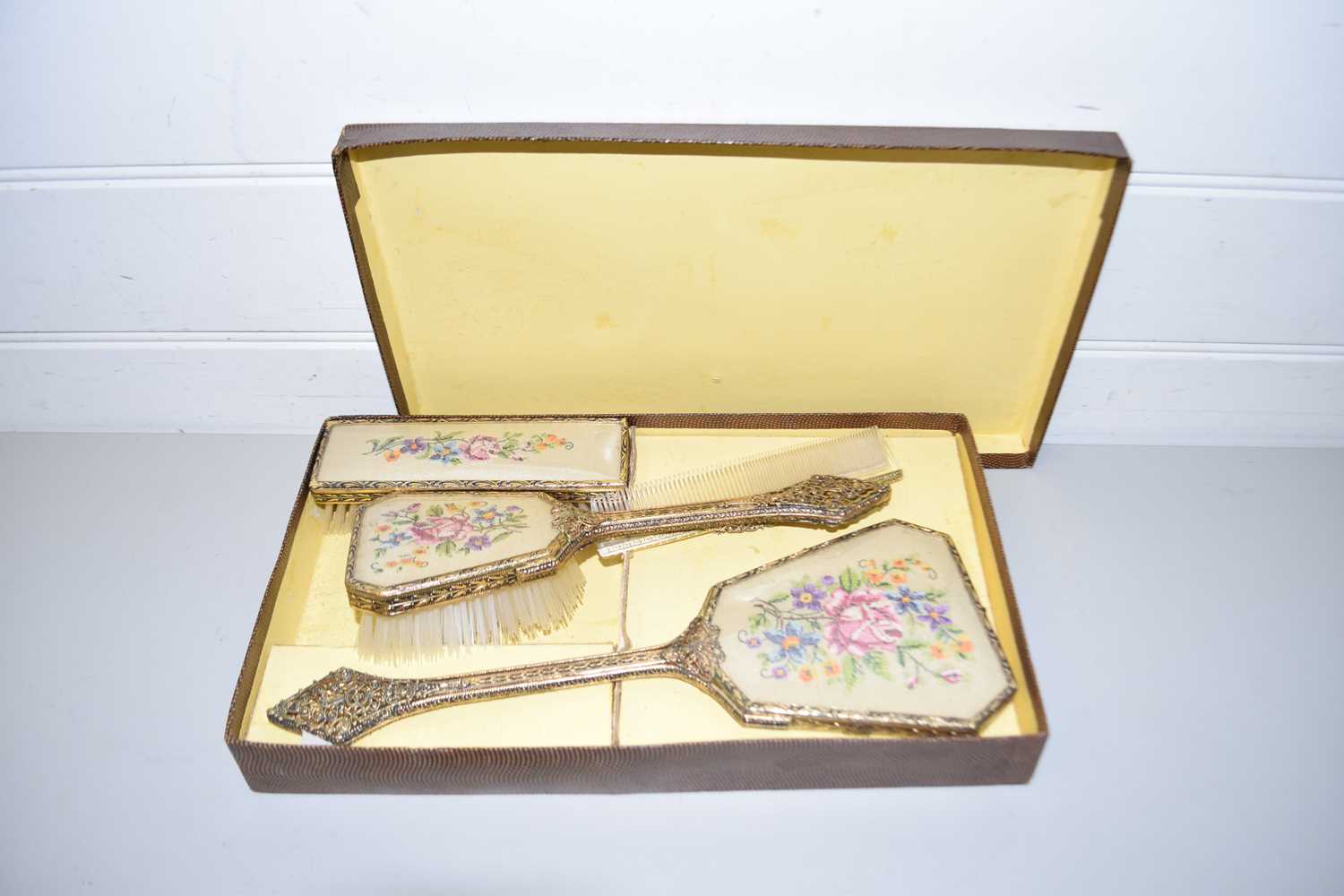 Lot 154 CASED DRESSING TABLE BRUSH AND MIRROR SET