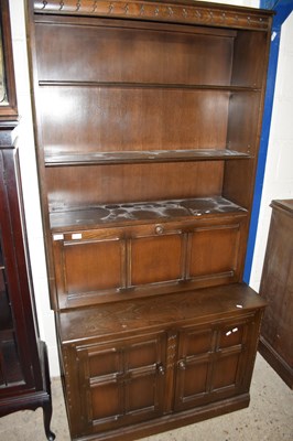 Lot 345 - ERCOL DARK ELM SIDE CABINET WITH DROP DOWN CENTRE