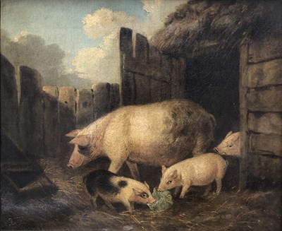 Lot 36 - British School, 19th Century, A passel of pigs...