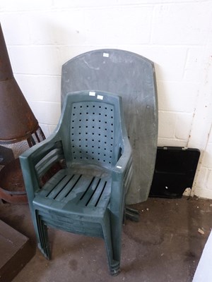 Lot 906 - GREEN PLASTIC GARDEN TABLE AND CHAIRS
