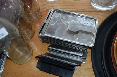 Lot 157 - 6 stainless steel receipt trays together with...