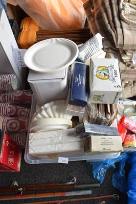 Lot 177 - Mixed box containing paper plates, wooden...