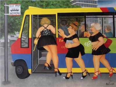 Lot 5 - Beryl Cook (British, 1926-2008), 'Bus Stop',...